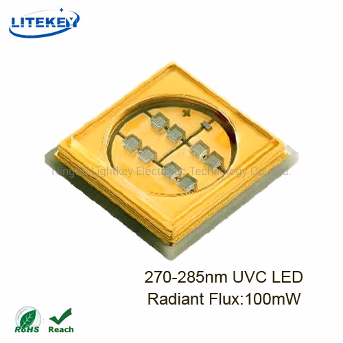 高放射束 100MW 275nm 280nm UVC LED フロー水滅菌および消毒用 RoHS 対応 UV LED